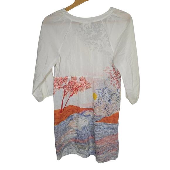 Anthropologie Mermaid Cotton Silk Knee Landscape Sunset Beach Medium Dress - Picture 9 of 11